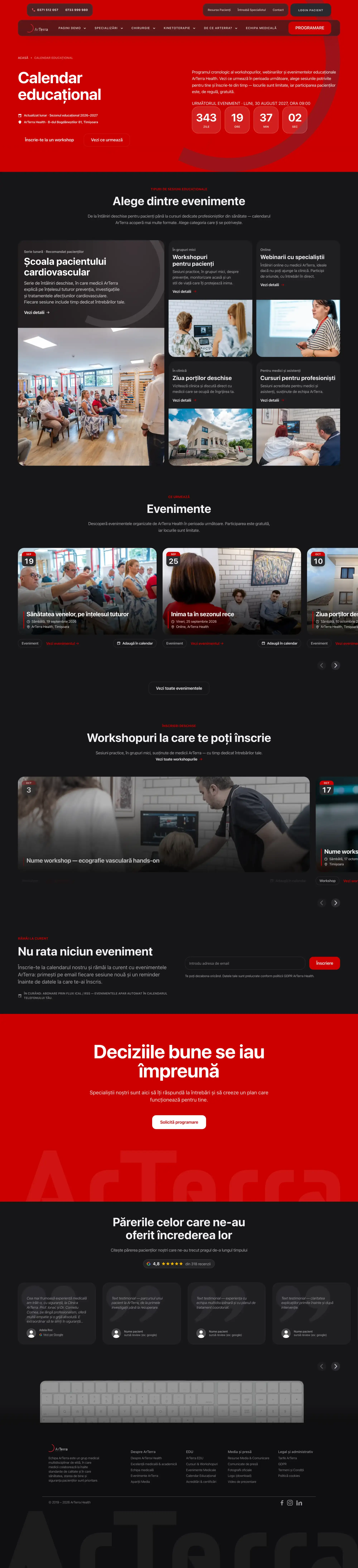 ArTerra Health educational calendar page, scrolled from top to bottom