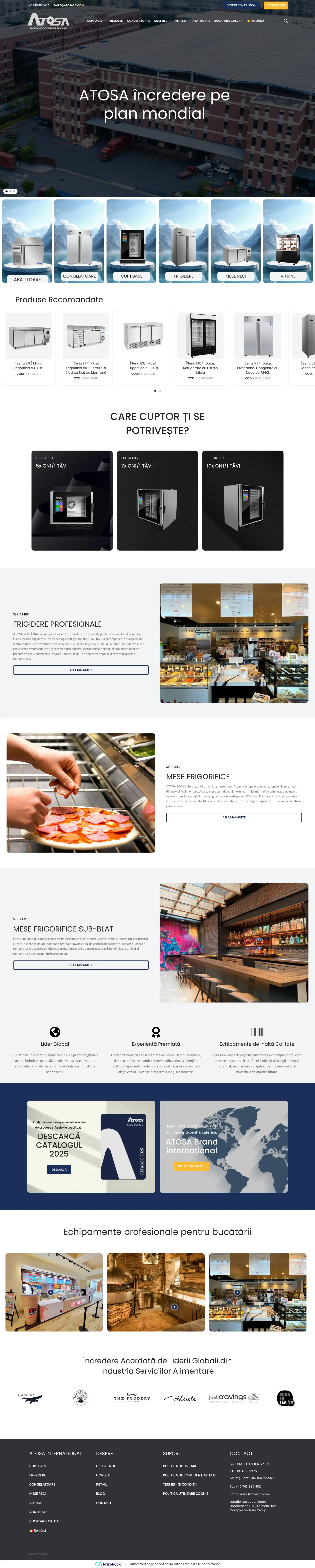 Full-page scroll of the Atosa website homepage, from top to bottom